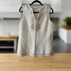 Josephine Chaus Beige Embroidered Blouse